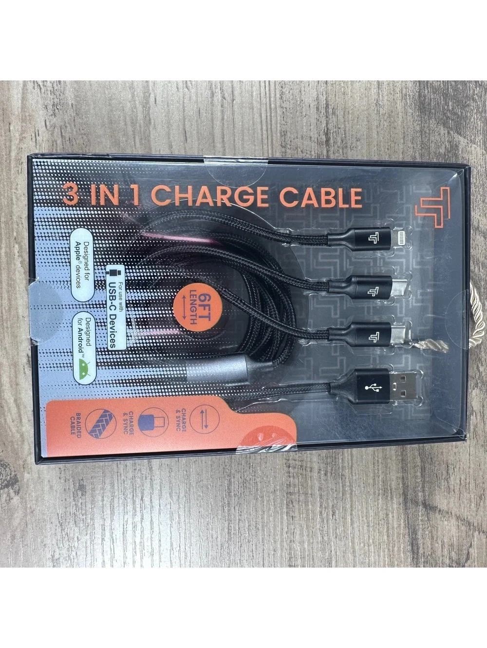 3 in 1 6FT Charge Cable for Apple and USB-C Devices